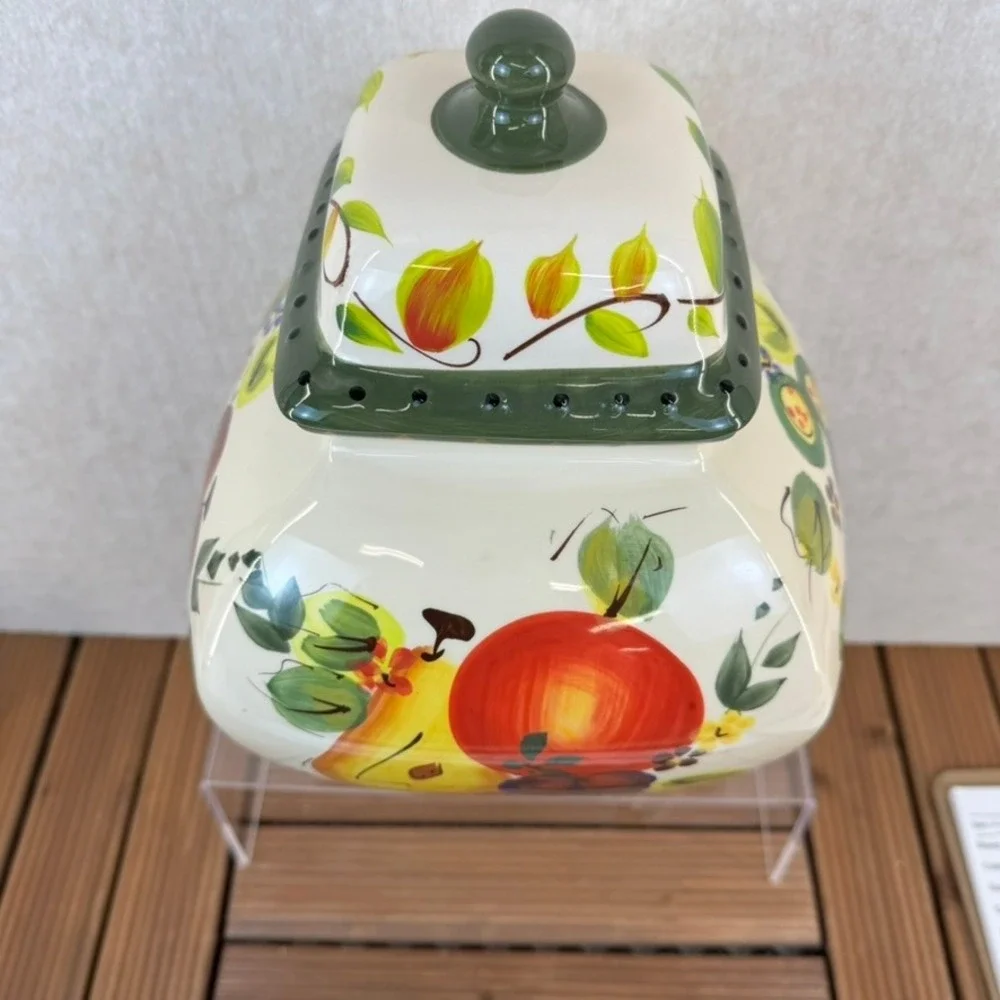 Nonni's Biscotti Cookie Jar Canister Fruits & Vines Hand Painted from Italy VTG